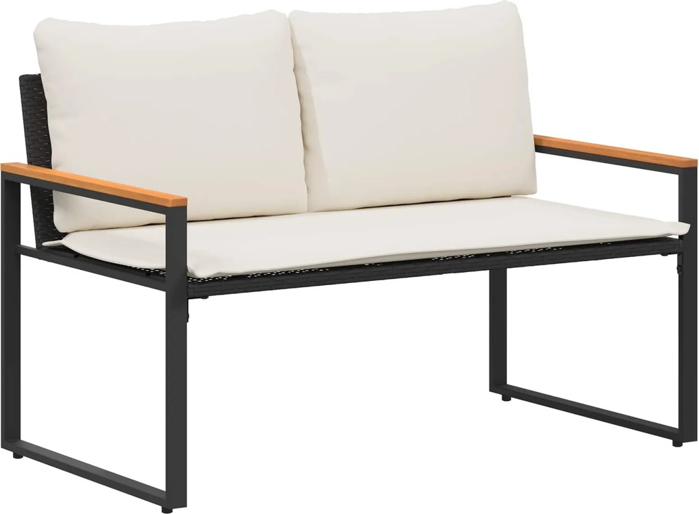 vidaXL bancă cu pernă Negru și Alb crem 115 x 65 x 72 cm Ratan