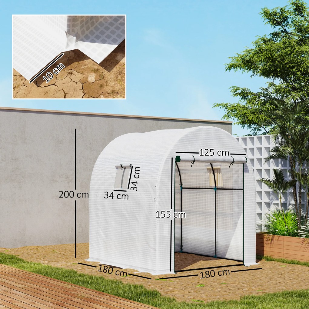 Outsunny Seră Tip Tunel Walk-in cu Acoperire PE Rezistentă la UV, Uși și Ferestre cu Plasă, 1,8 x 1,8 x 2 m, Verde | Aosom Romania