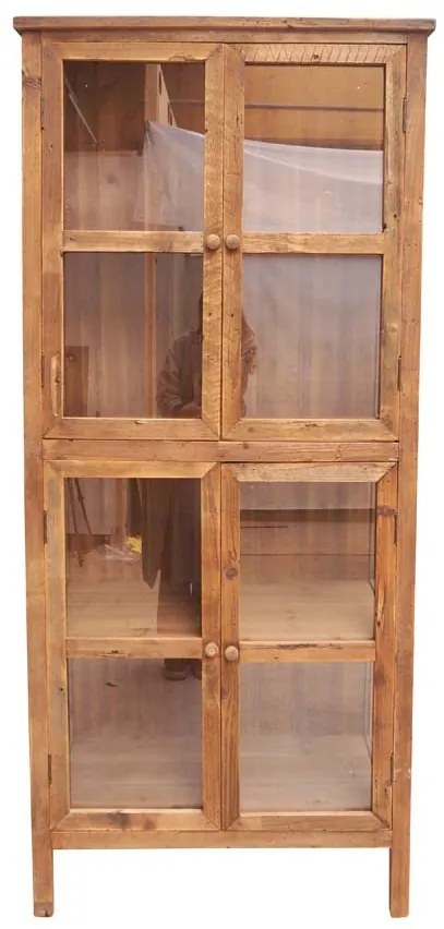 Vitrina din lemn masiv si sticla, cu 4 usi, aspect rustic, Laval