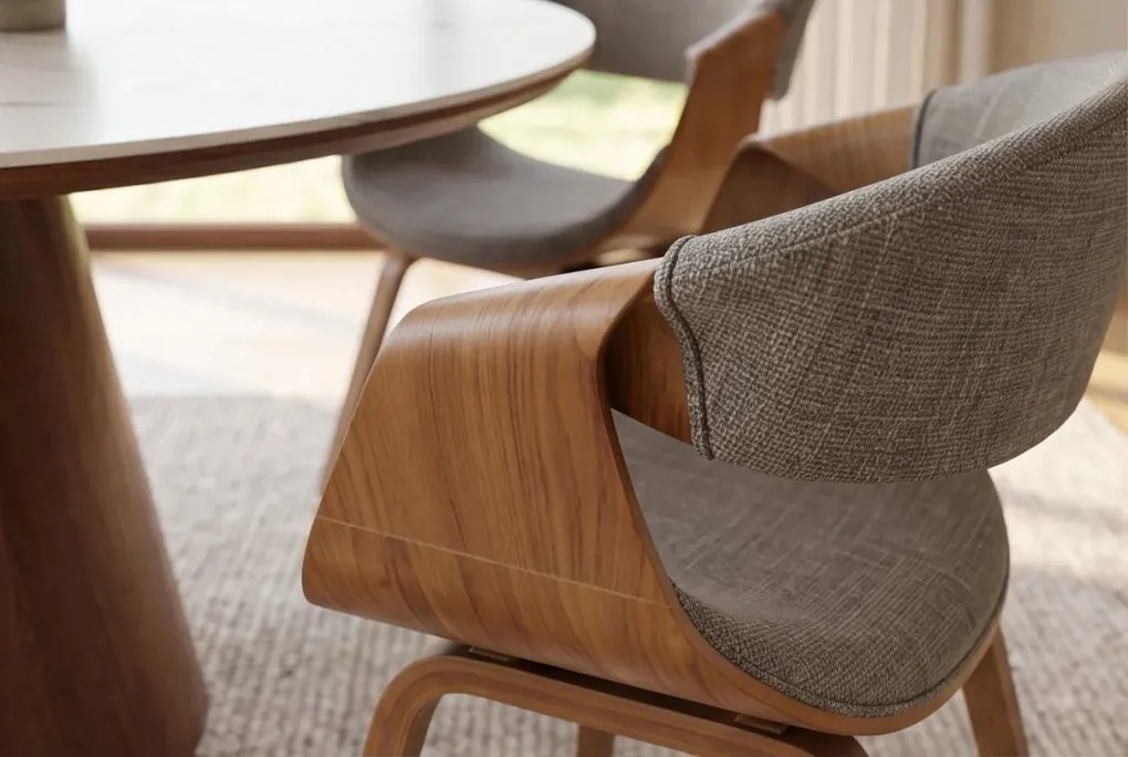 Scaun design scandinav, Lemn de frasin, textil gri texturat ORGANIC
