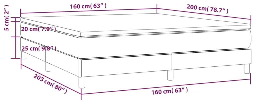 Pat box spring cu saltea, gri inchis, 160x200 cm, catifea Morke gra, 25 cm, 160 x 200 cm