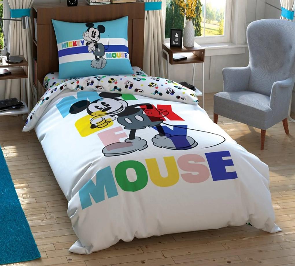 Lenjerie de pat pentru copii TAC, Bumbac 100%, 3 piese, Mickey Colour Face