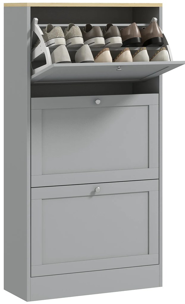 HOMCOM Dulap pentru pantofi 18 perechi, dulap cu 3 sertare abatabile, polițe reglabile, 60x23,5x115cm, gri | Aosom Romania