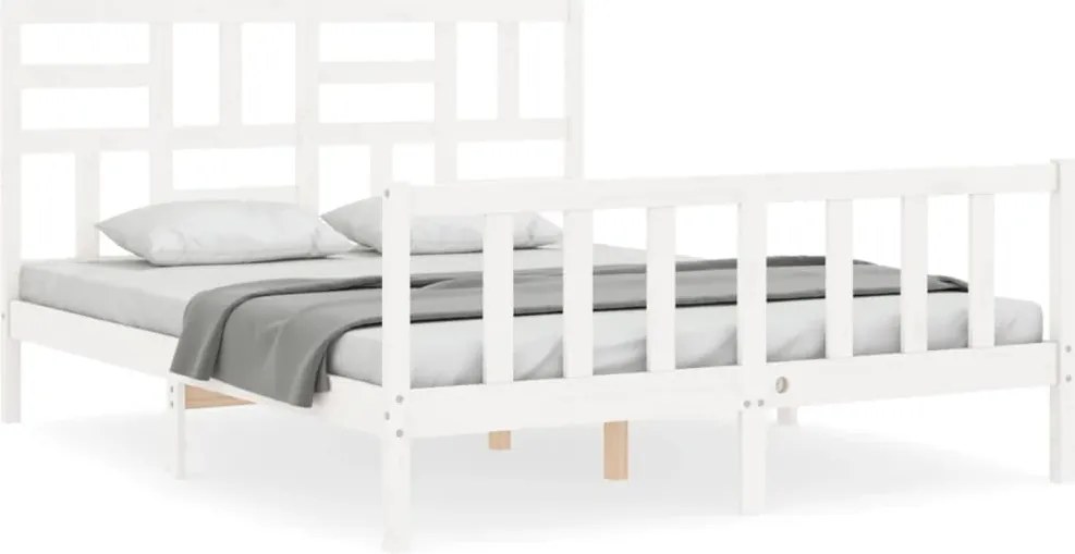 vidaXL Cadru de pat cu tăblie, alb, king size, lemn masiv