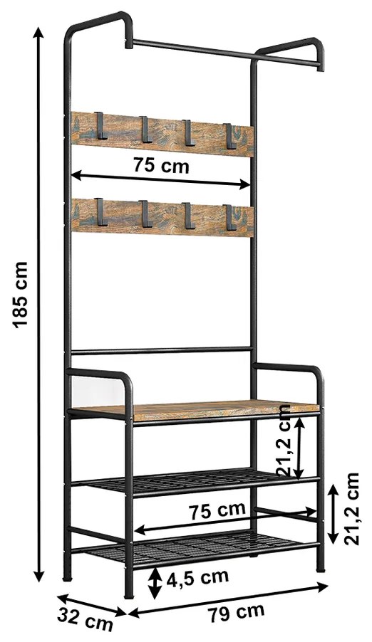 Suport de haine cu pantofar Kelam,79 x 32 x 185 cm