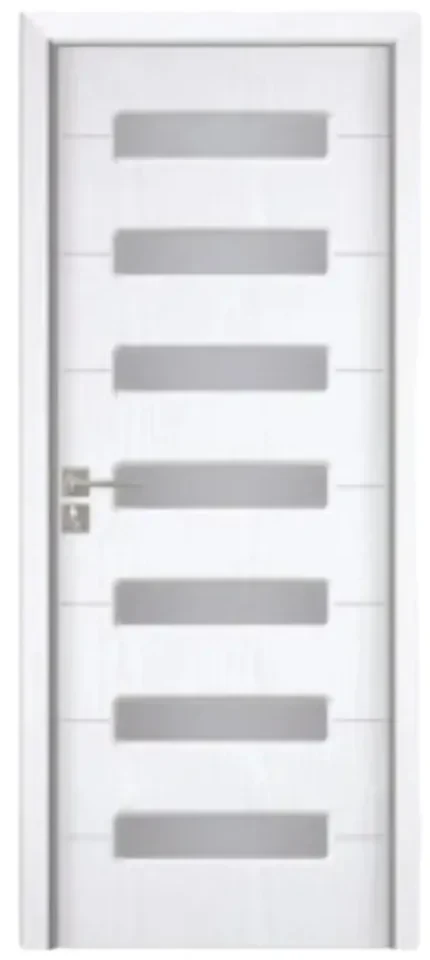 Usa Interior din MDF Novo Doors ND318, Cadru din Lemn Masiv, Geam Sablat, KIT COMPLET, Toc , Manere si balamale incluse (Culoare: Crem, Dimensiune: