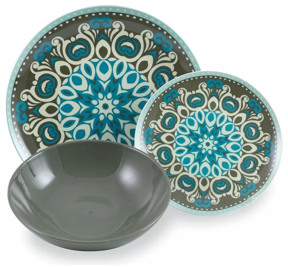 Set 18 farfurii din gresie și porțelan Villa d'Este Cala, multicolor