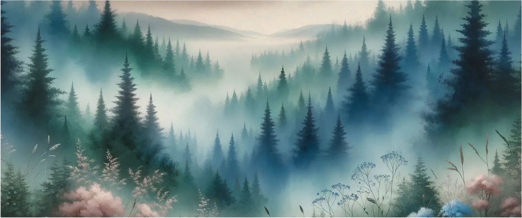 Tablou - Peisaj forestier cu ceață (120x50 cm)
