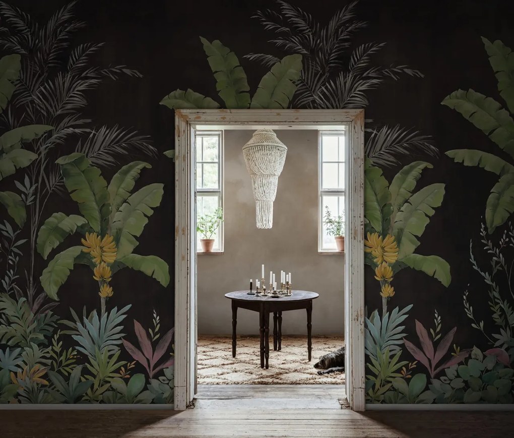 Fototapet, Banana Tree Jungle, Black, Rebel Walls
