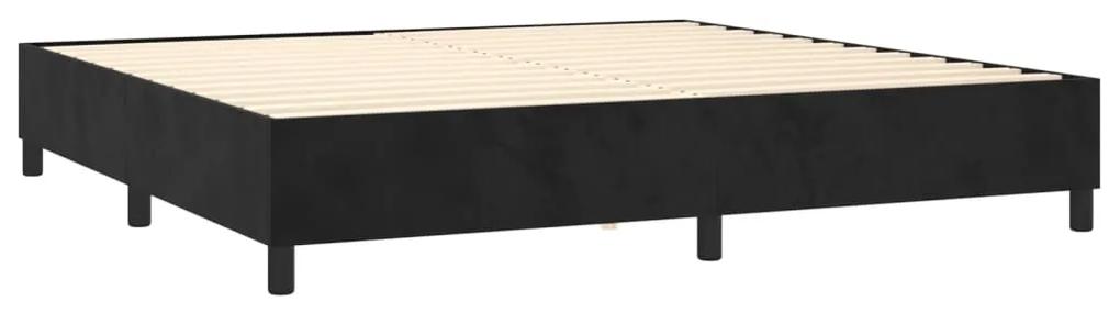 Pat box spring cu saltea, negru, 200x200 cm, catifea Negru, 200 x 200 cm, Design cu nasturi
