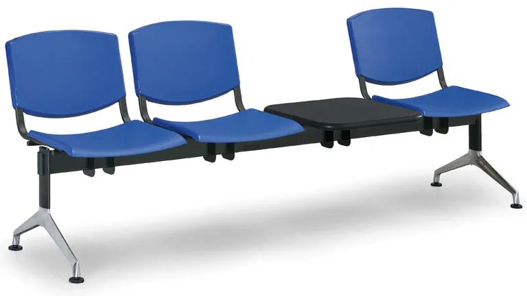 Bancă din plastic de design, 3 locuri + masă, albastru