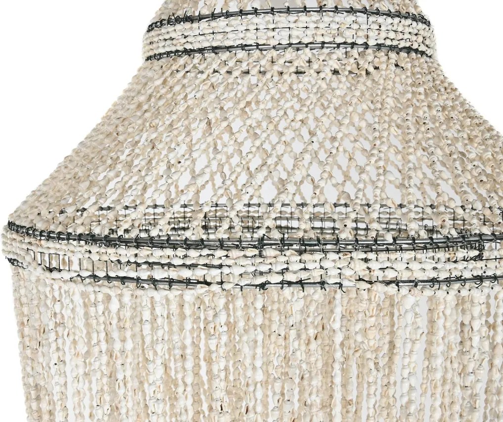 Lustră suspendată din scoici lucrate manual, alb, 130 x 54 cm, „Lombok”