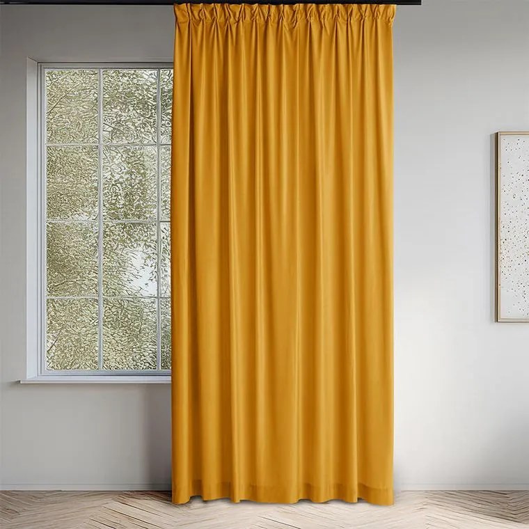 decoDoma Draperie catifelată FILUMI muştar 140 x 250 cm set 2 buc