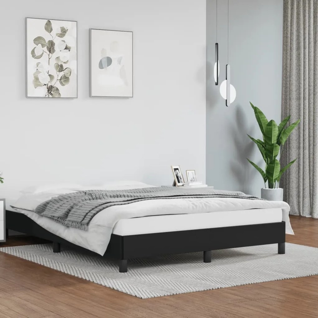 346904 vidaXL Cadru de pat, negru, 140x200 cm, piele ecologică