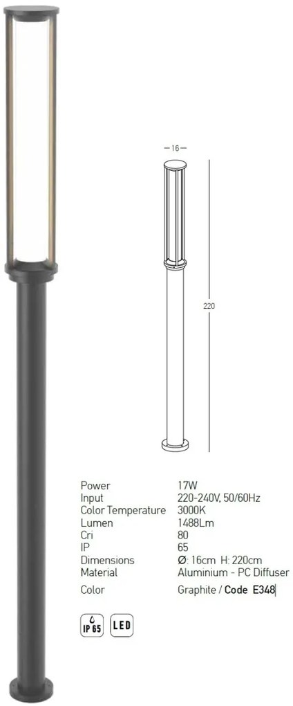 Stalp LED pentru iluminat exterior decorativ IP65 Sky H-220cm
