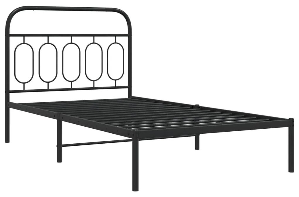 377113 vidaXL Cadru de pat din metal cu tăblie, negru, 107x203 cm