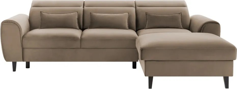 Colțar maro deschis extensibil/cu spațiu de depozitare cu tapițerie din catifea (cu colț pe partea dreaptă/cu șezlong) Foble – ELTAP