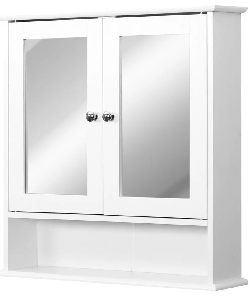 Kleankin Dulap de Baie cu Oglindă, Spațiu Depozitare, 56x13x58 cm, Design Modern, Alb | Aosom Romania
