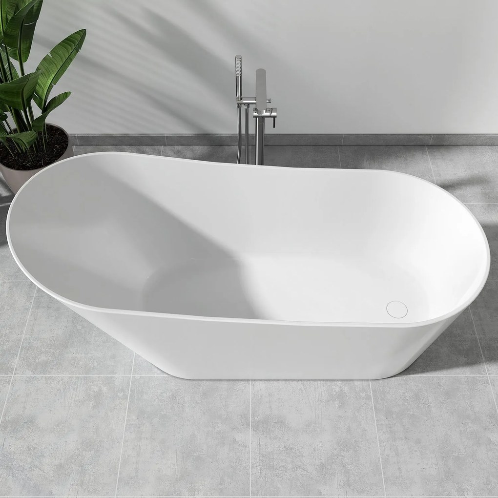 Cada freestanding compozit, 170 x 73 cm, ovala, alb lucios, Foglia Viva