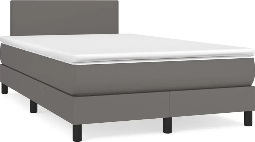 vidaXL Pat box spring cu saltea, gri, 120x200 cm, piele ecologică
