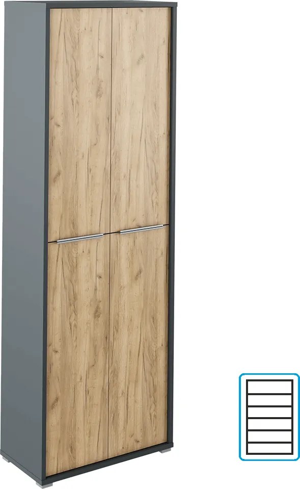 Dulap înalt cu poliţe, grafit / stejar artizanal, RIOMA NEW TYPE 05