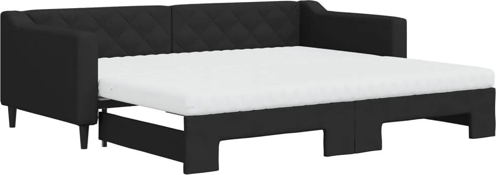 vidaXL Pat de zi cu extensie și saltele, negru, 90x200 cm, textil