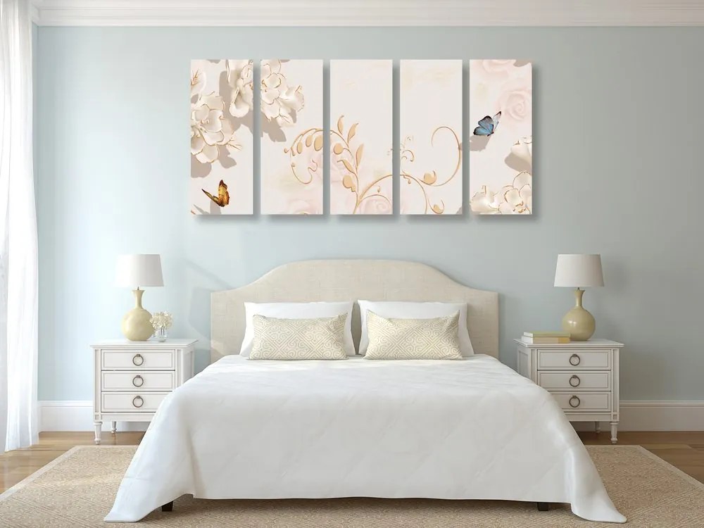Tablou 5-piese natura moartă vintage cu fluture