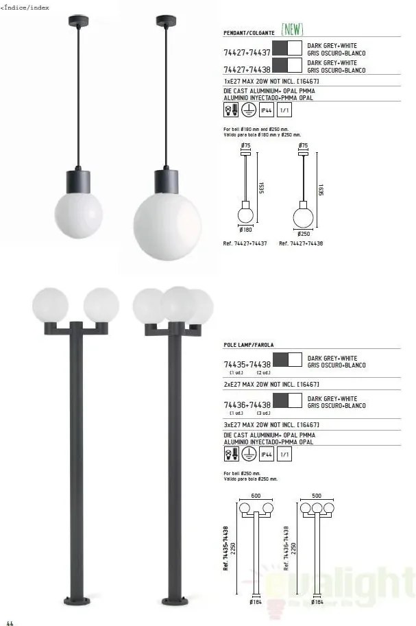 Pendul exterior 74427+glob diam.18cm 74437 MOON