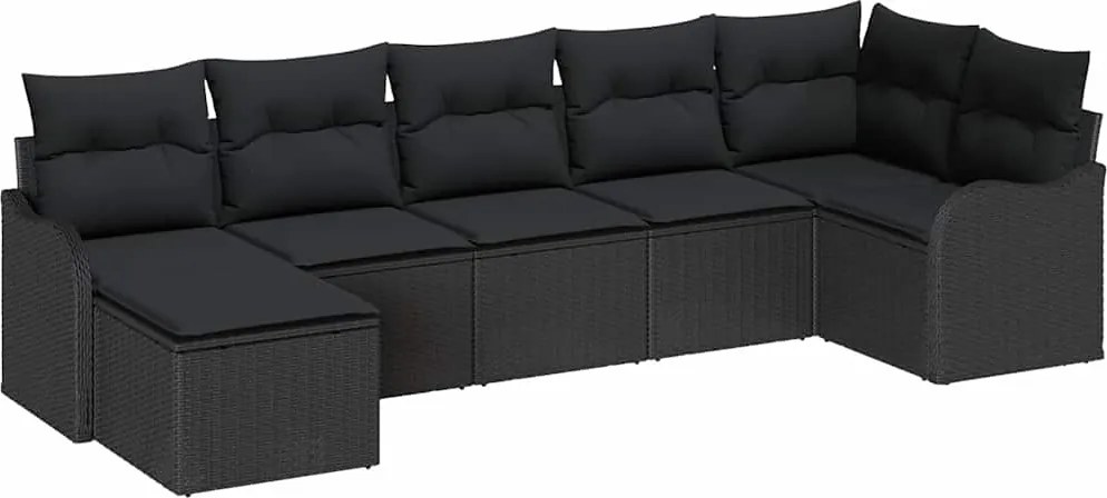 vidaXL Set de canapele pentru grădină cu pernă 7 pcs Negru Rattan poli