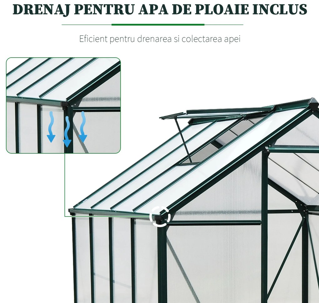 Outsunny Sera Mare pentru Plante Curte/Uz Exterior Aluminiu Placa de Policarbonat Fereastra si Usa 183x244x213cm | Aosom Romania