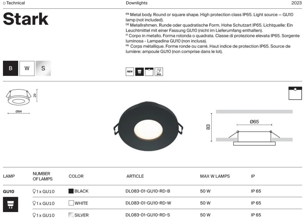 Spot incastrabil design tehnic IP65 Stark argintiu 8,4cm