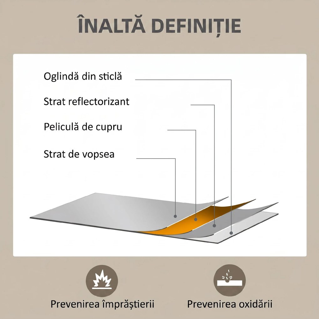 HOMCOM Oglindă de Perete din Sticlă și MDF, 50x70 cm, Culoare Lemn | Aosom Romania