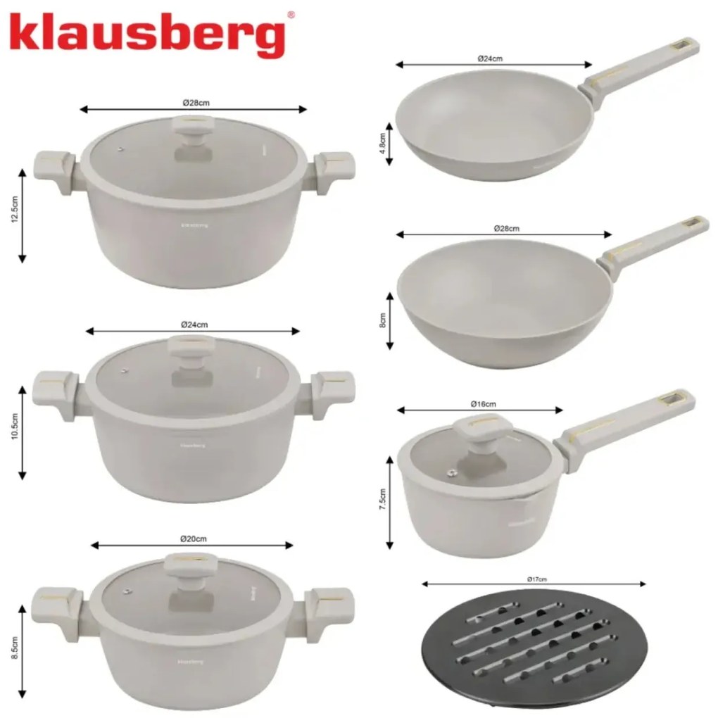 Set oale marmorate cu capace 12 peise Klausberg KB-7969, crem