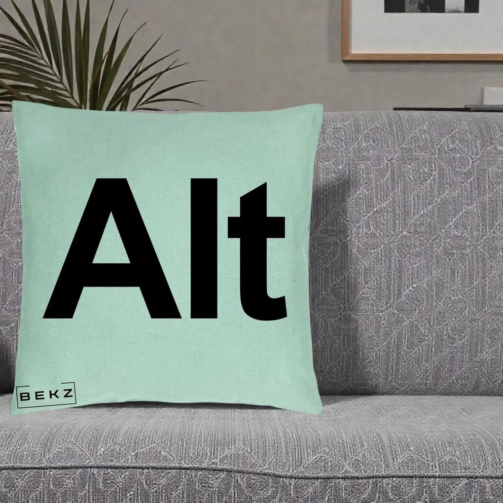 Perna Personalizata Tasta Alt Tipografie Bold, 40x40 cm, Verde Menta, Husa Detasabila, Perna Inclusa, BEKZ®