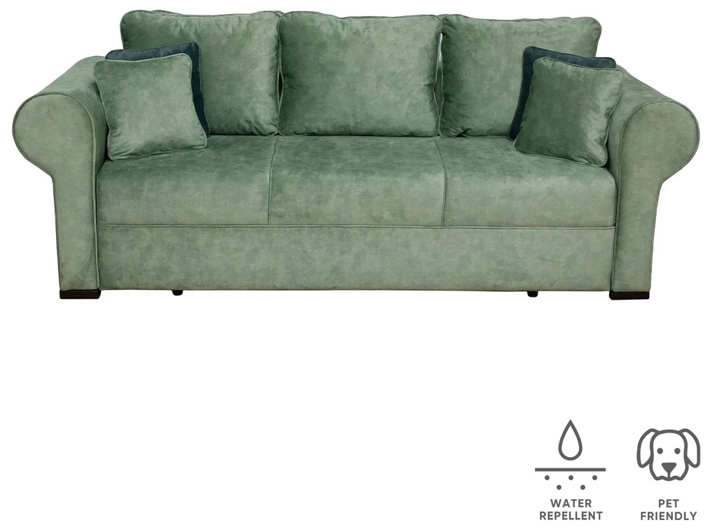 Canapea SEUL extensibila, 3 locuri, cu arcuri si lada depozitare, verde, 250x105x100 cm