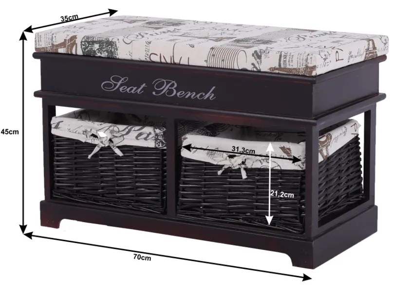 Bancă cu depozitare Bench 3, 70 x 35 x 45 cm
