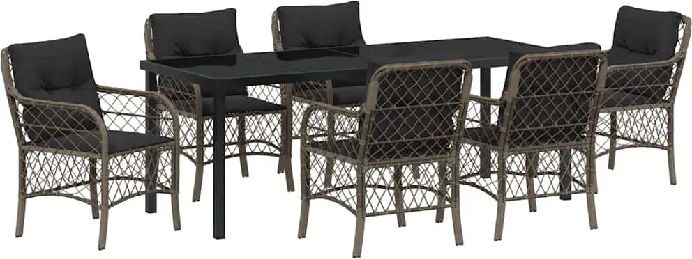 vidaXL Set de masă pentru grădină cu pernă 7 pcs Gri poliratan