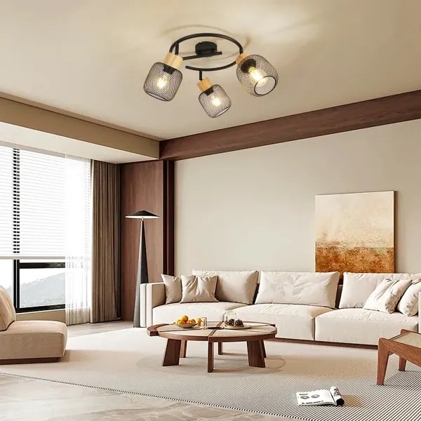 Brilagi - Spot BASKLITE 3xE27/15W/230V lemn de cauciuc/negru