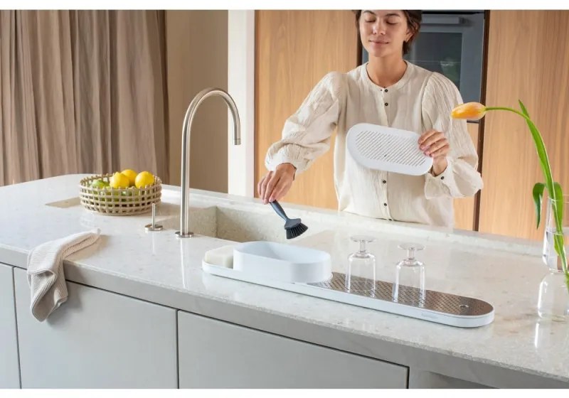 Organizator chiuveta Brabantia SinkStyle 1008499, 2 piese, Finisaj mineral, Rezistent la coroziune, Alb