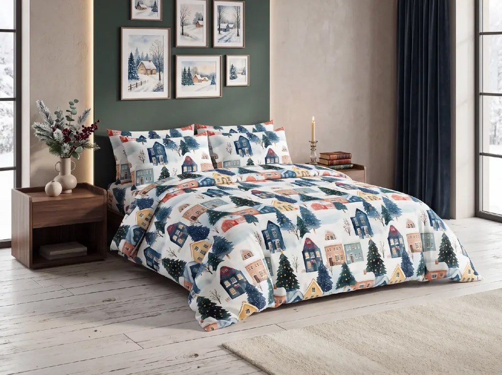 Lenjerie de pat din bumbac WINTER VILLAGE colorata Dimensiune lenjerie de pat: 70 x 90 cm | 140 x 200 cm