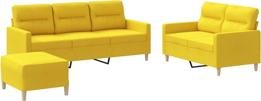 vidaXL Set de canapele cu perne, 3 piese, galben deschis, textil