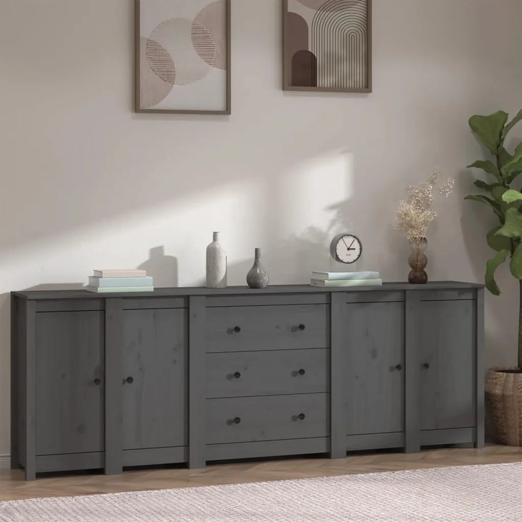 3114076 vidaXL Servantă, gri, 230x35x80 cm, lemn masiv de pin