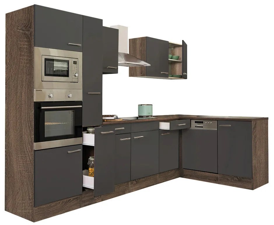 Mobilă de bucătărie de colț Yorki 310, corp din stejar Yorki, cu față antracit satinat