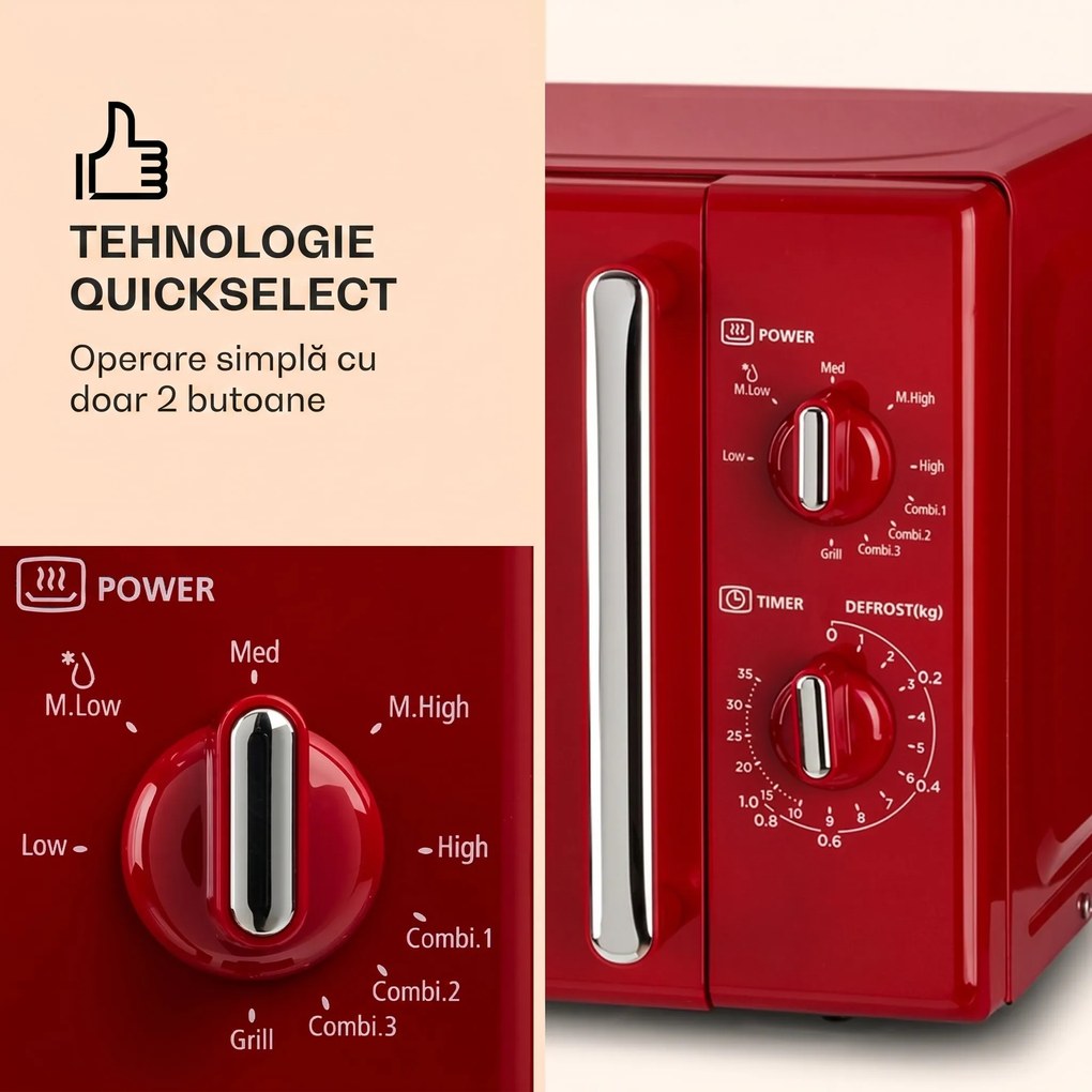 Klarstein Caroline, cuptor cu microunde 20l 700/1000 W Ø 25.5 cm QuickSelect retro roșu