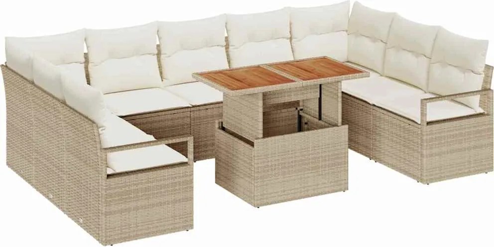 vidaXL Set de canapele pentru grădină 10 pcs Bej Rattan poli