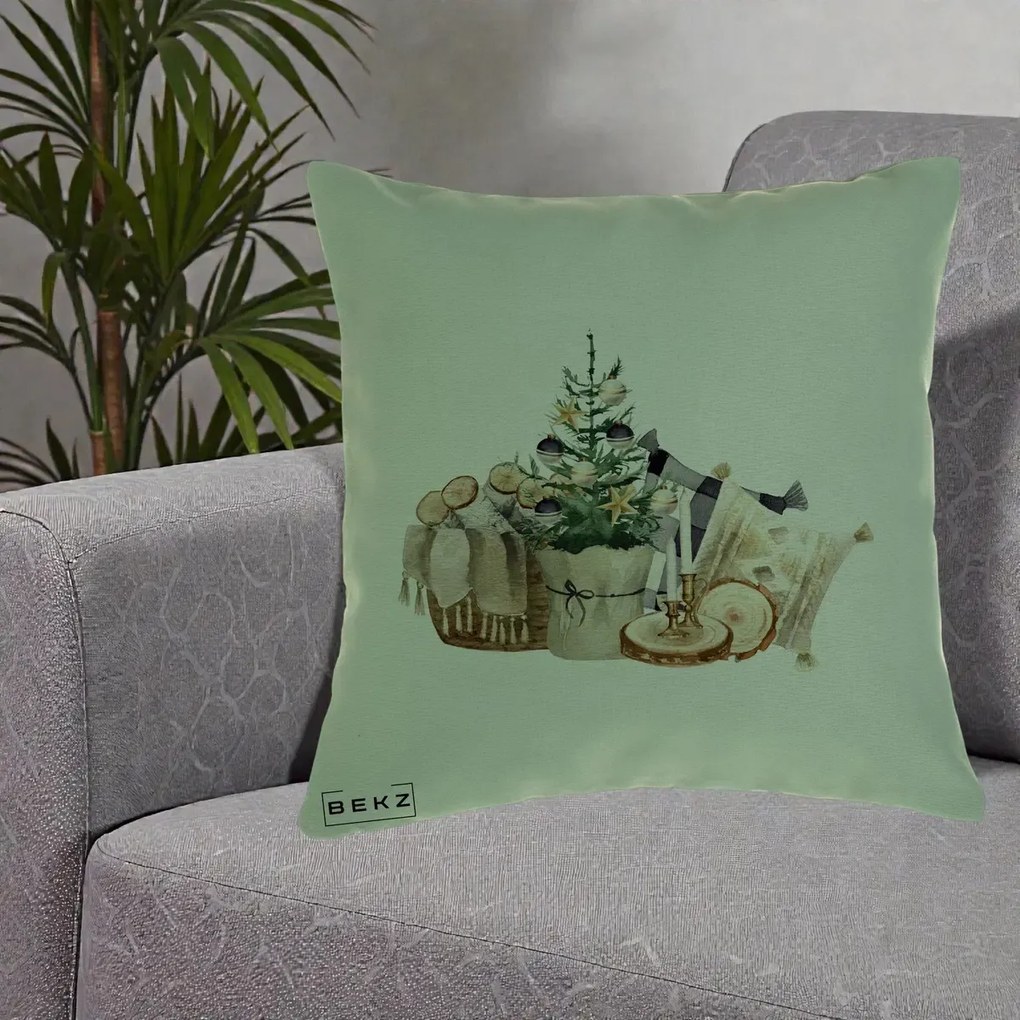 Perna Decorativa Colt Cozy de Craciun Boho, 40x40 cm, Verde, Husa Detasabila, Perna Inclusa, BEKZ®