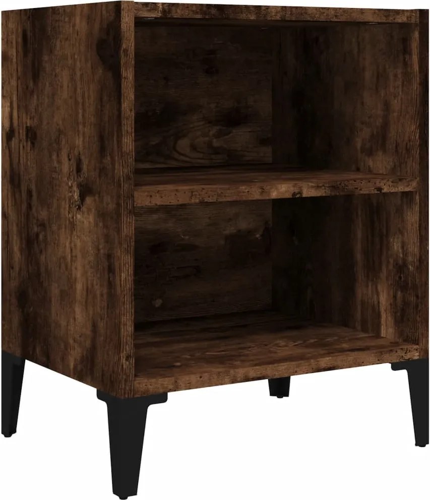 vidaXL Noptieră cu picioare din metal, stejar afumat, 40x30x50 cm