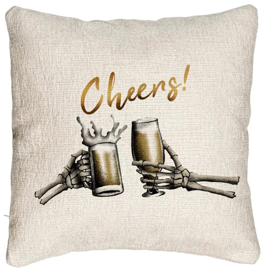 Perna Decorativa Canapea de Halloween si Text Cheers, 40x40 cm, Cu fermoar