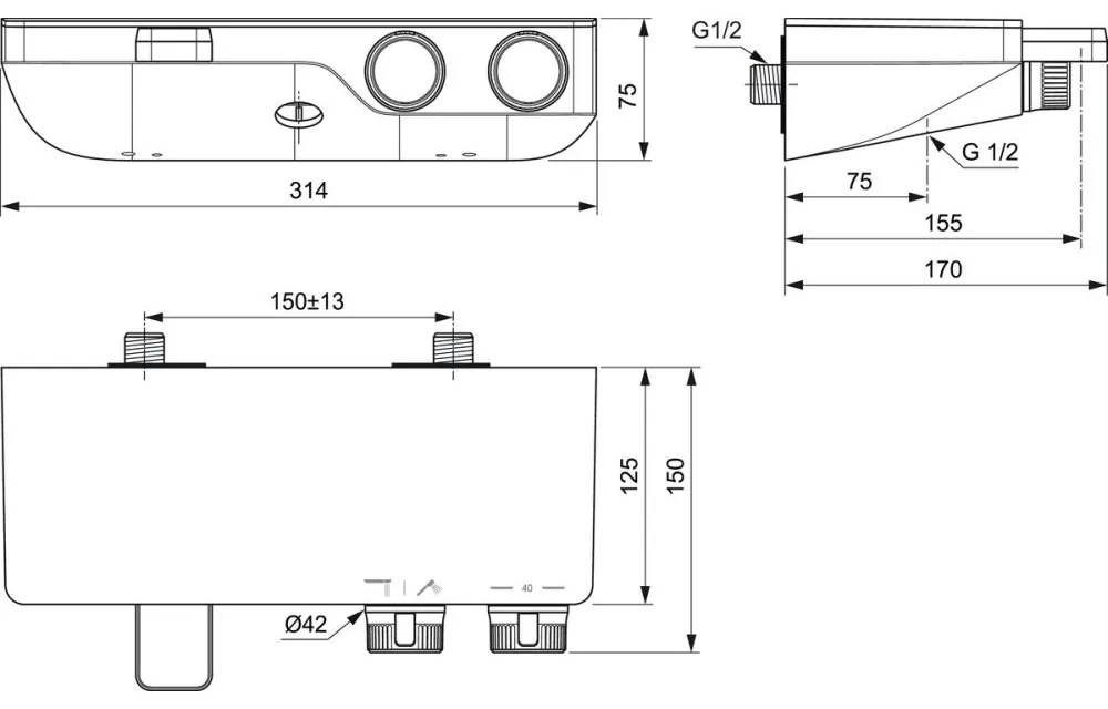 Baterie cada sau dus termostatata Ideal Standard Ceratherm S200 crom lucios