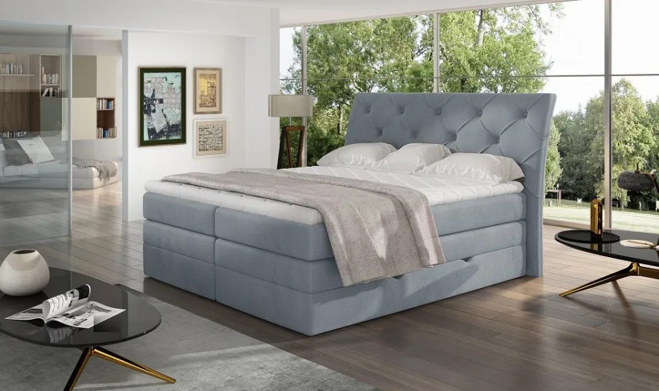 Pat tapitat boxspring, cu spatiu pentru depozitare, 140 x200, Mirabel 142, Eltap (Culoare: Gri inchis piele / Soft 11)